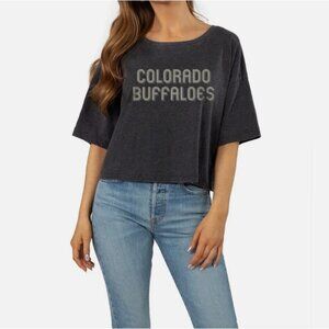 Chicka-d T-Shirt Womens Small‎ Gray Colorado Buffaloes Black Sunshine Crop Boxy